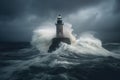 lighthouse surrounded by stormy seas and heavy rain Royalty Free Stock Photo