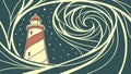 Lighthouse with Swirling Abstract Background, Guiding Light, vector design Generative AI Royalty Free Stock Photo