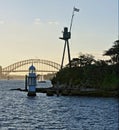 Lighthouse in Sydney Harbor near The Coathanger bridge