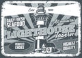 Lighthouse tavern monochrome vintage flyer