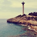 Lighthouse in Torredembarra, Spain, with a retro effect