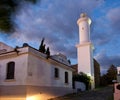 Lighthouse tower at dusk.