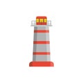 Lighthouse, tower for signal beacon. Building on sea coast landscape. Element in simple flat style. Sign of lighthouse