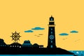 Lighthouse and Town Silhouette Landscape