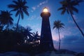 lighthouse on a tropical island at night