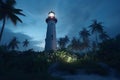 lighthouse on a tropical island at night