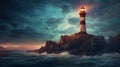 A lighthouse under night sky. Generative AI