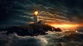 A lighthouse under night sky. Generative AI Royalty Free Stock Photo