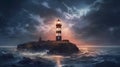 A lighthouse under night sky. Generative AI Royalty Free Stock Photo