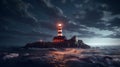 A lighthouse under night sky. Generative AI Royalty Free Stock Photo