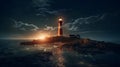 A lighthouse under night sky. Generative AI Royalty Free Stock Photo