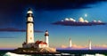 Lighthouse under the sky. Safe Harbor, Alert Warning light Concept Illustration Generative AI