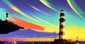 Lighthouse under the sky. Safe Harbor, Alert Warning light Concept Illustration Generative AI