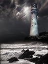 Lighthouse under storm on peaceful sea Royalty Free Stock Photo