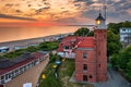 Lighthouse in Ustka by the Baltic Sea at sunrise, Poland Royalty Free Stock Photo