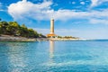 Lighthouse of Veli Rat on the island of Dugi Otok, Croatia, beautiful sea Royalty Free Stock Photo