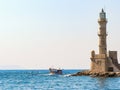 Lighthouse in the Venetian port of Chania, Crete. Greece