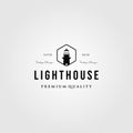 Lighthouse vintage logo in hexagonal frame vector design illustration