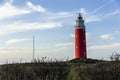 The lighthouse on wadden sea island Texel in the Netherlands with a beautiful evening sky and some clouds Royalty Free Stock Photo