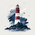 lighthouse watercolor drawing Generative AI Royalty Free Stock Photo