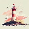 lighthouse watercolor drawing Generative AI Royalty Free Stock Photo