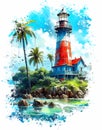 Lighthouse watercolor illustration isolated on white background. There is a PNG format. Royalty Free Stock Photo