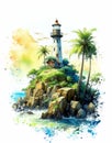 Lighthouse watercolor illustration isolated on white background. There is a PNG format. Royalty Free Stock Photo