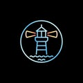 Lighthouse with Waves thin line vector blue round icon