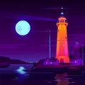 Working lighthouse on seashore cartoon vector