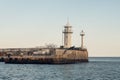 Lighthouse on Yalta embankment, Crimean resort on Black Sea Royalty Free Stock Photo