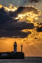 Lighthouse in Yalta at sunrise, a view from the central city embankmen