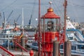 red paint distinguishes lighthouses from other port facilities