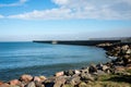 Lighthouses at piers in Aberdeen Harbour entrance