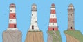 Lighthouses on the rock in retro style. Set signal towers vector line sketch isolated illustrations. Royalty Free Stock Photo