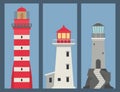 Lighthouses vector banner flat searchlight towers for maritime navigation guidance ocean beacon light safety security Royalty Free Stock Photo