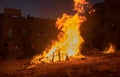 Lighting of bonfires at Jewish holiday of Lag Baomer Royalty Free Stock Photo