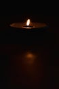 Lighting candle in cray cup in dark background