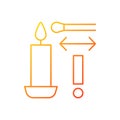 Lighting candle with long match gradient linear vector manual label icon