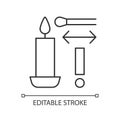 Lighting candle with long match linear manual label icon