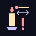 Lighting candle with long match RGB color manual label icon for dark theme