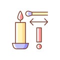 Lighting candle with long match RGB color manual label icon