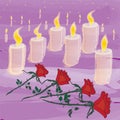 Lighting candles and flowers in mourning ceremony