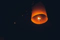 Lighting candles, lanterns in the sky at night in the Lantern Festival Royalty Free Stock Photo