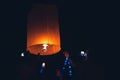 Lighting candles, lanterns in the sky at night in the Lantern Festival Royalty Free Stock Photo