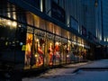 Lighting in yellow storefront in the night