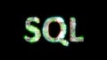 lighting cybernetical text SQL on black - meta universe concept, isolated - object 3D illustration