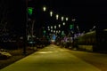 Lighting decoration of Farnam Street in the Heartland of America Park at the Riverfront. Royalty Free Stock Photo