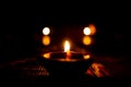 Lighting of diya commonly done during the Indian festivals. Karthigai deepam festival of lights celebrated in south india Royalty Free Stock Photo