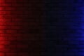 Lighting effect red and blue on empty brick wall background. Backdrop decoration party happy new year happiness concept, Showing Royalty Free Stock Photo