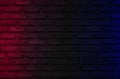 Lighting effect red and blue on empty brick wall background. Backdrop decoration party happy new year happiness concept, Showing Royalty Free Stock Photo